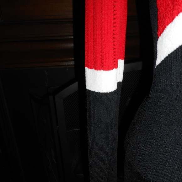 2/$15 Black, red, white open knit sweater, Small - Picture 4 of 6